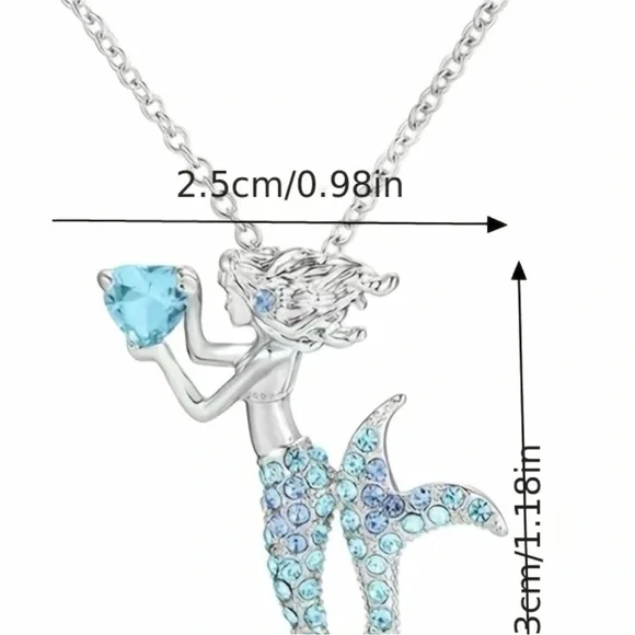 NEW IN PACKAGE - MERMAID ๐งโโ๏ธ RHINESTONE PENDANT NECKLACE Blue - Picture 2 of 2